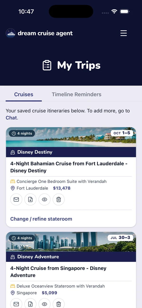 dream cruise agent chat building a cruise itinerary