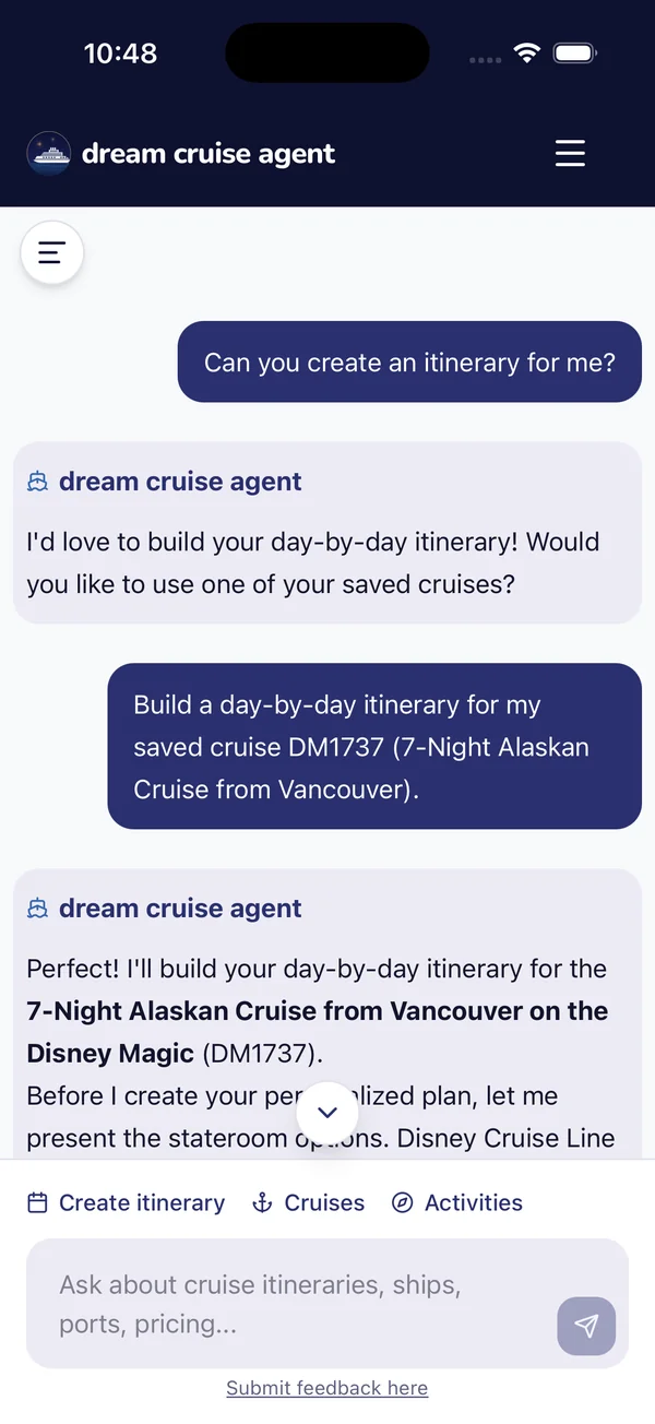 dream cruise agent My Trips with saved cruises