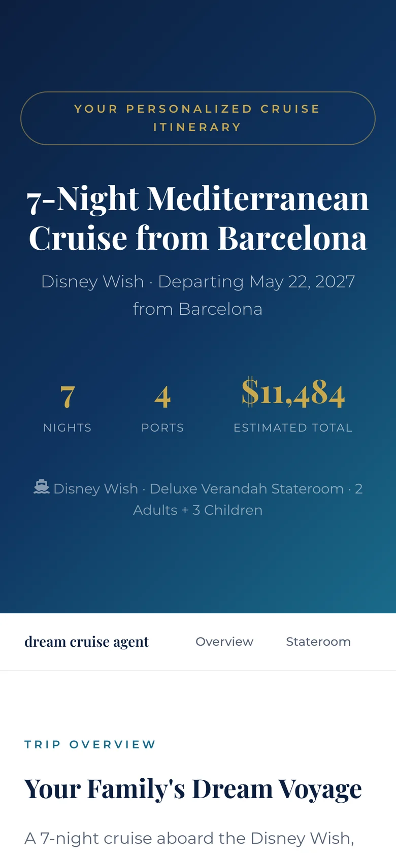 Deluxe Disney cruise itinerary preview, section 1