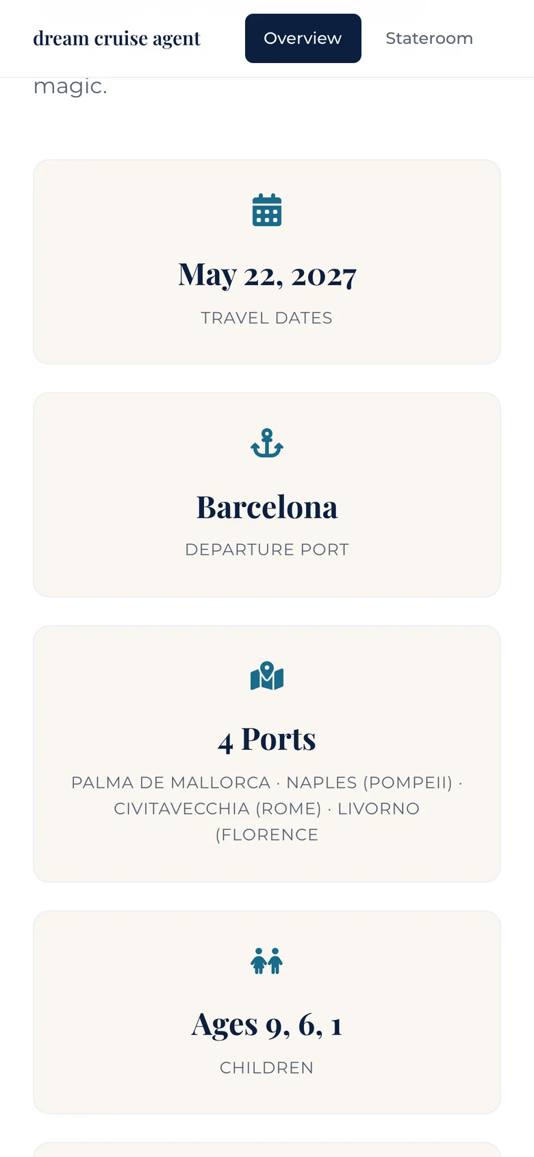 Deluxe Disney cruise itinerary preview, section 2